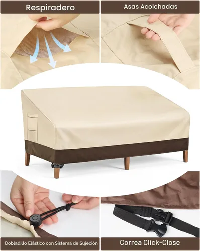 Vista 4 de Vailge Funda para Sofá de Patio de Servicio Pesado, 100% Impermeable Funda para Sofá de Exterior de 3 Plazas, Fundas para Muebles de Jardín y Patio