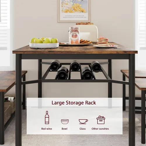 Vista 7 de IDEALHOUSE Juego de mesa de comedor para 4, mesa de cocina y 2 sillas con banco de almacenamiento, juego de mesa de cocina rectangular de 47.2