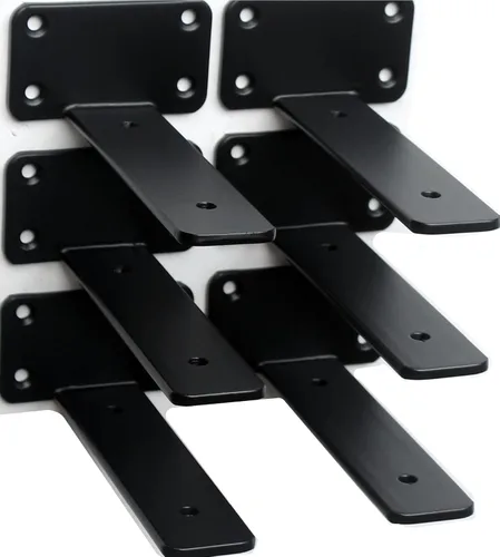 Vista 48 de Paquete de 2 - Soportes de estante en L ocultos negros de 4 pulgadas (1/5 pulgada de grosor) Soportes de estante flotante de hierro Soportes