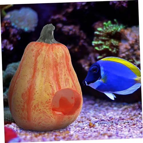 Vista 7 de Decoración de acuario de calabaza de resina, decoración de acuario de Halloween, forma de calabaza, cueva, pecera, seguro, agujero oculto, cosecha