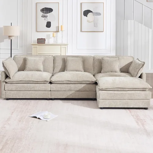 Vista 20 de Sofá modular modular con otomano: sofá moderno en forma de L de 76.7 pulgadas, cómodo sofá biplaza, sofá de 3 plazas de felpilla con almohada