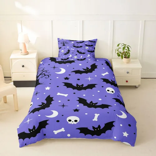 Vista 55 de Erosebridal Halloween Castle Pumpkin Duvet Cover Set Spooky Floral Cartoon Twin Bedding Sets for Girls Kids Boys Vintage Spooky Comforter Cover