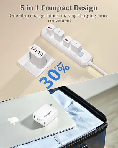 Vista 5 de 100W 5-Port USB C Charging Blocks for iPhone 17 Charger Fast Charging 2Pack