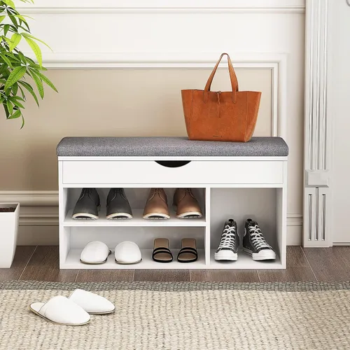 Vista 7 de WelFurGeer Banco de zapatos con almacenamiento, banco de almacenamiento de zapatos blanco, banco de entrada con almacenamiento, banco