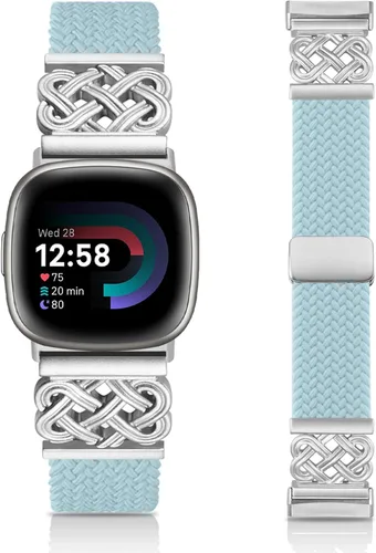 Vista 8 de Correa trenzada compatible con Fitbit Versa 4 bandas para mujer/Versa 3/Sense 1/Sense 2, cierre magnético, tela de nailon con correas de hebilla