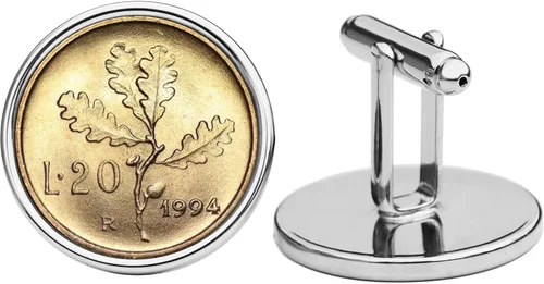 Vista 2 de 1994 Italy 20 Lire BU Uncirculated Coin Silver Plated Cufflinks NEW - Oak Branch