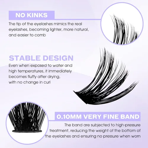 Vista 2 de Racimos de pestañas 60D/80D, extensiones de pestañas DIY, pestañas rizadas D, racimos de pestañas esponjosas, longitud mixta 12-16 mm, racimos