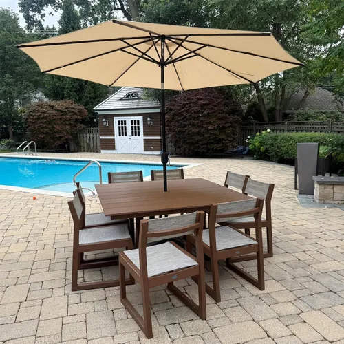 Vista 35 de PURPLE LEAF Sombrilla LED para patio y piscina, 5 x 8 pies, con base para Beige