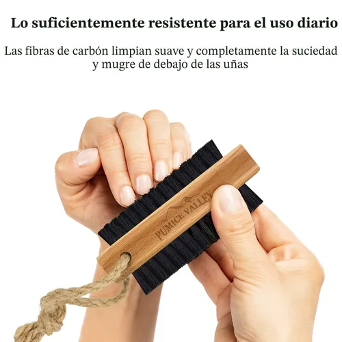 Vista 4 de Cepillo de uñas de madera con cerdas de carbón de nylon y cuerda para colgar - Cepillo de uñas de doble cara para frotar uñas de dedos y pies