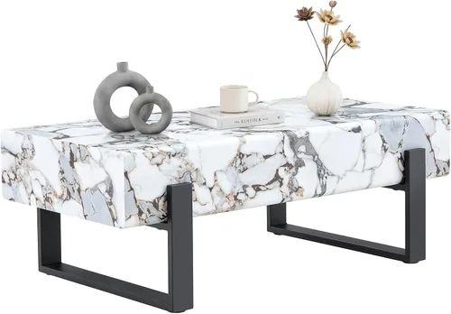 Vista 13 de Mesa de Centro Rectangular de 47.24", Mesa de Centro de Madera con Tablero de 7.8" de Grosor, Patas de Metal, Esquinas Redondeadas para Sala