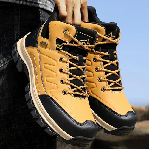 Vista 6 de AX BOXING Botas de nieve para hombre, botas de invierno con forro de piel, antideslizantes, cálidas, para senderismo, zapatos para exteriores