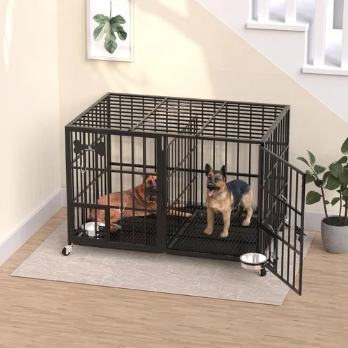 Vista 5 de Dosker Jaula de 42 pulgadas de metal resistente para perros con divisor para 2 perros/perro grande, jaula a prueba de escapes con parte superior