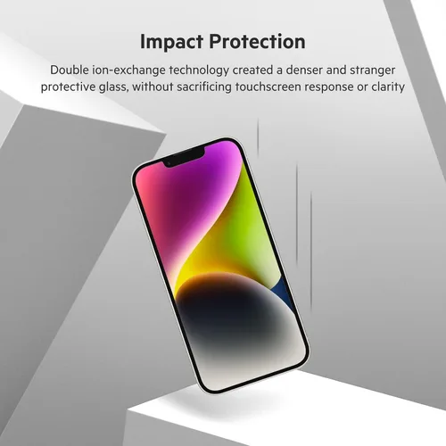 Vista 4 de Belkin UltraGlass - Protector de pantalla para iPhone 14, iPhone 13 Pro, fácil aplicación con bandeja guía de instalación, protector de pantalla