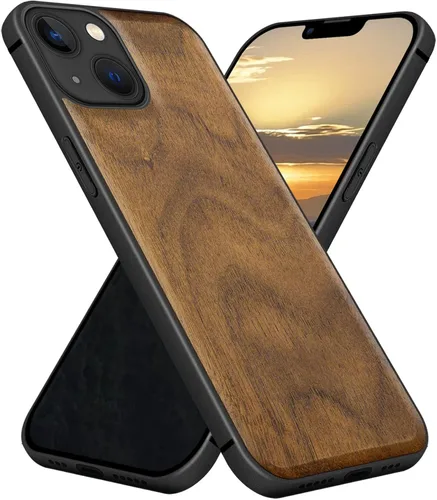 Vista 20 de Carveit Funda magnética de madera para iPhone 13 Mini [madera natural y TPU suave negro] funda protectora de madera única y elegante a prueba