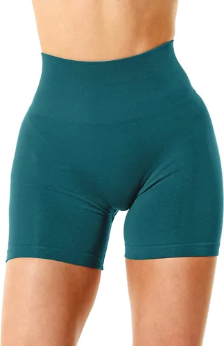 Vista 2 de Unthewe Pantalones cortos de entrenamiento con levantamiento de glúteos para mujer, cintura alta, sin costuras, para gimnasio, yoga