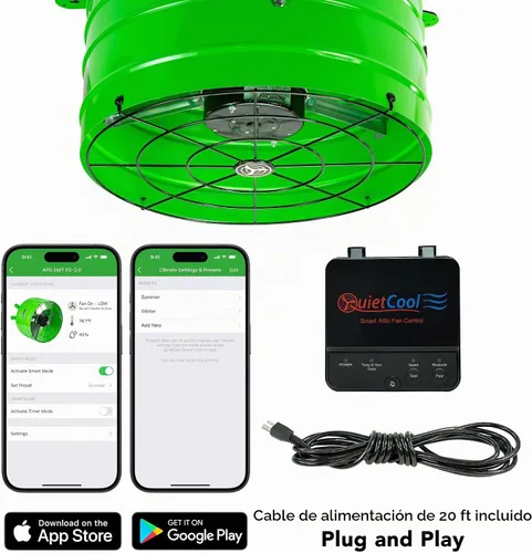 Vista 2 de Quietcool AFG SMT ES-3.0 Ventilador inteligente para ático para buhardillas - Hasta 2801 CFM - Tan solo 22 vatios - Control por aplicación