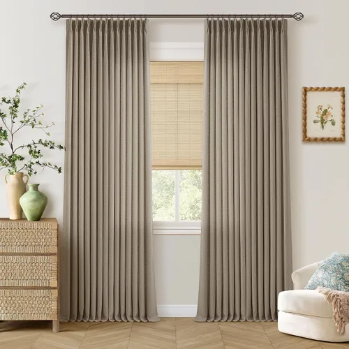 Vista 25 de TWODRAPES Juego de 2 paneles de cortinas plisadas de lino de 96 pulgadas de Avena