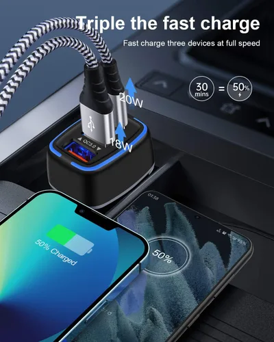 Vista 11 de Cargador de coche de 56W PD USB C, bloque de carga súper rápido de 3