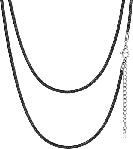 Vista 10 de ChainsHouse Collar de Cuero Negro Trenzado Impermeable con Cierre, Cadena de Cuerda DIY para Hombre y Mujer para Colgante, Personalización a. 0.079
