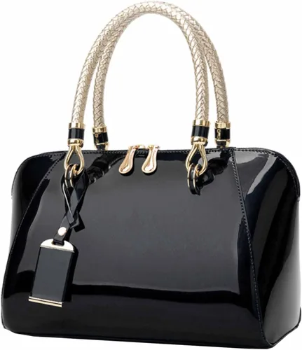 Vista 7 de Bolso bandolera con asa superior para mujer, con diseño de paten brillante Vino
