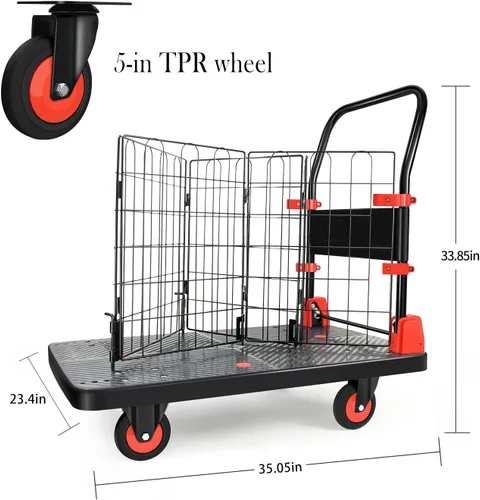 Vista 4 de Carro de mano resistente con jaula, carrito extraíble de jaula con ruedas, carga de 660 libras, carrito de comestibles multiusos, almacenamiento