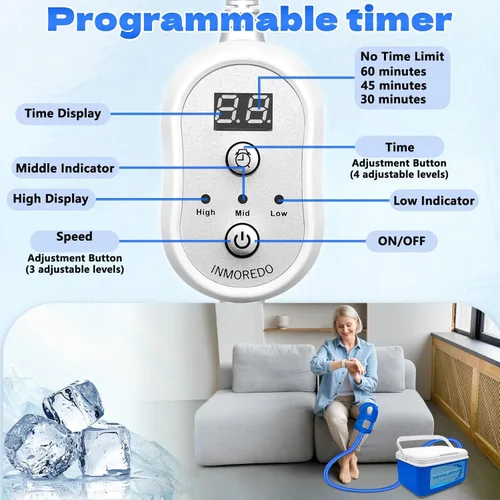 Vista 3 de Inmoredo Máquina de hielo para rodilla después de cirugía, máquina de terapia de frío para reemplazo de rodilla con temporizador programable