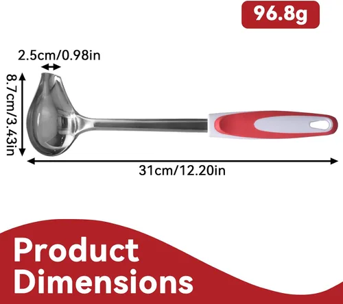 Vista 3 de Cucharón para conservas, cucharón de metal para servir sopa de acero inoxidable, cucharón de mango largo, cucharón de sopa de aceite, cuchara