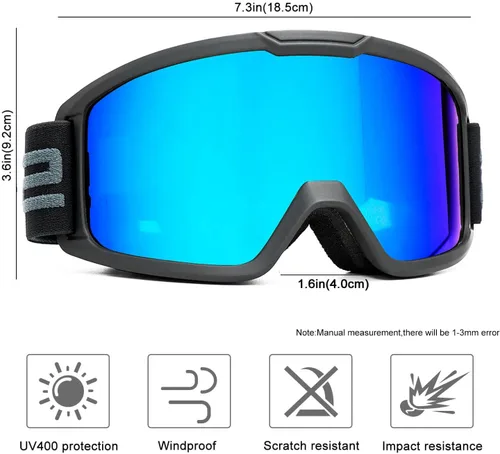 Vista 2 de SPOSUNE Gafas de esquí y nieve, resistentes al viento, antivaho, protección UV para hombres y mujeres, motocross, motocicleta, ATV, todoterreno, OTG