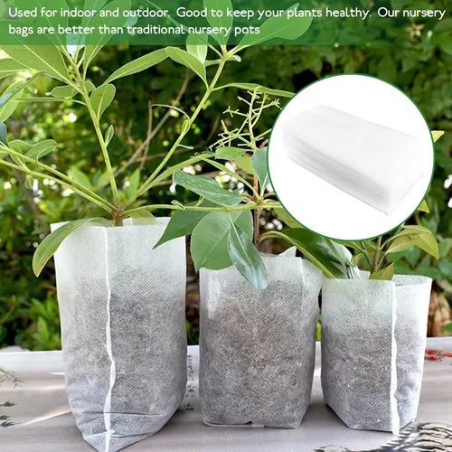 Vista 7 de 100pcs Non-Woven Fabric Planting Grow Bags for Seedlings and Vegetable Nursery, 20x20cm Soil Filling Size with Breathable, Biodegradable