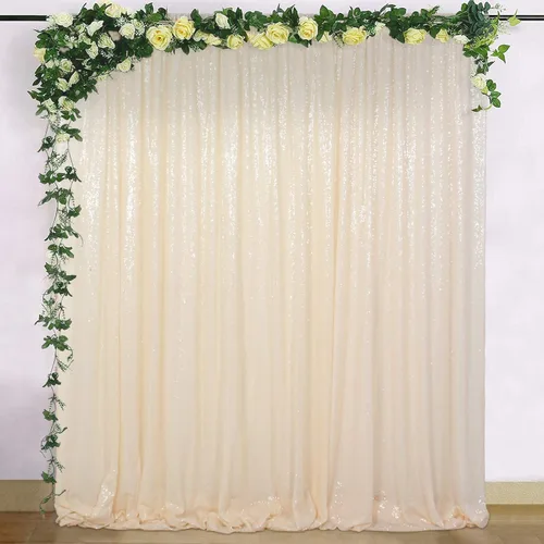 Vista 10 de ShinyBeauty Cortinas de lentejuelas 2 paneles marfil de 2 x 7 pies - Cortinas de fondo con purpurina 2 paquetes para fiestas de cumpleaños y pared