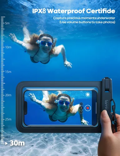 Vista 2 de Lamicall - Funda impermeable para teléfono, paquete de 2, IPX8, resistente al agua Beach & Cruise Essentials, Touch Screen, for iPhone 17 16 15 14