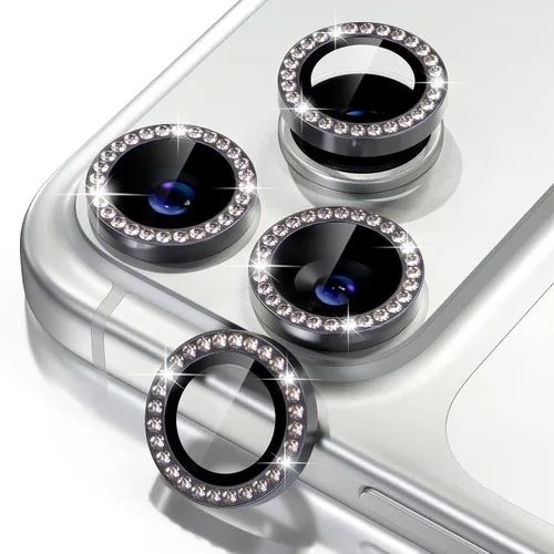 Vista 57 de Misea Compatible con iPhone 16 Pro/iPhone 16 Pro Max, protector de lente de cámara de vidrio templado Ultra-HD, protector de pantalla de anillo Negro