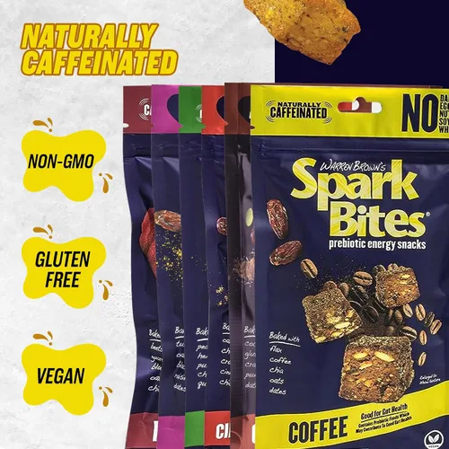Vista 3 de SPARK BITES – Paquete variado de 6 (uno de cada sabor), sin alérgenos, a base de plantas, aperitivo energético saludable – Una liberación constante