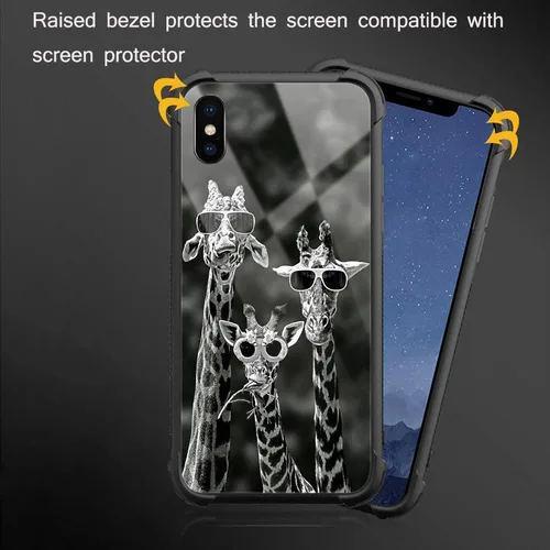 Vista 3 de CARLOCA Funda compatible con iPhone Xs, diseño gráfico a prueba de golpes, antiarañazos, protección contra caídas para iPhone X/XS Familia de jirafa