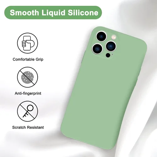 Vista 3 de ANDATE Funda para iPhone 13 Pro Max verde matcha, silicona líquida suave, cuerpo completo, a prueba de golpes, funda protectora con forro