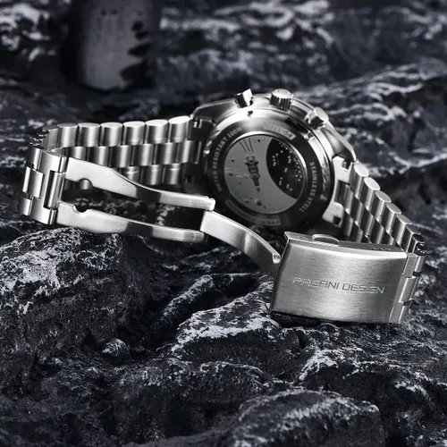 Vista 5 de Pagani Design 1701 Reloj de cuarzo para hombre, casual, esfera de acero inoxidable, reloj analógico automático, 328.1 ft, resistente al agua