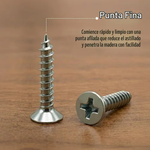 Vista 4 de BCP Fasteners 100 unidades de tornillos para madera Phillips de cabeza plana de 1/2" inoxidable #6 (BCP16)