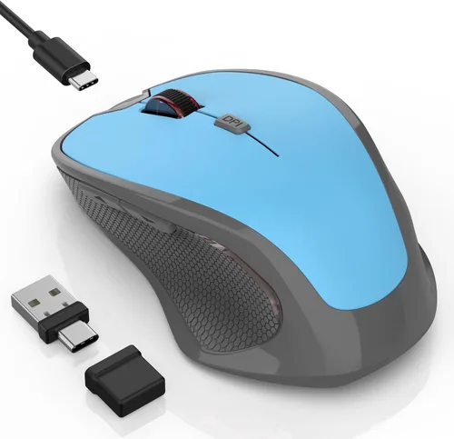 Vista 10 de Mouse inalámbrico Bluetooth para Mac Pro MacBook Air, mouse recargable con mouse Jiggler, interruptor de 3 modos Bluetooth 5.2/3.0 y receptor Negro