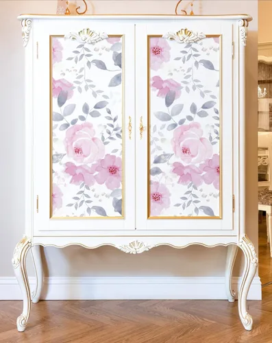 Vista 5 de Cohoo Home Papel de contacto floral para despegar y pegar, papel de contacto rosa floral para gabinete, autoadhesivo, extraíble, papel tapiz