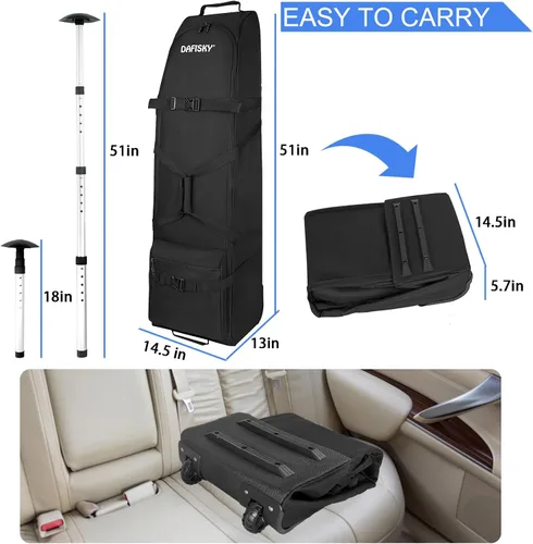Vista 2 de DAFISKY Bolsa de viaje de golf para aerolíneas con ruedas, varilla de soporte ajustable para proteger palos de golf