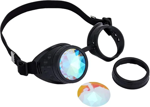 Vista 7 de Gafas caleidoscopio para raves trippy psicodélico steampunk con lentes de cristal de difracción de prisma arcoíris