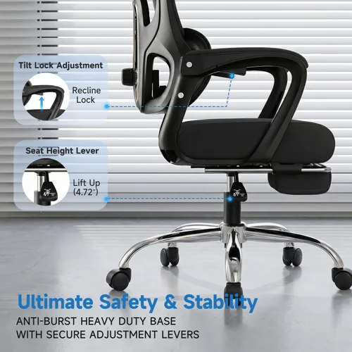 Vista 9 de Silla de oficina ergonómica con reposapiés, silla de oficina Negro