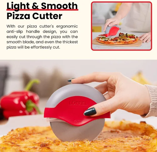 Vista 2 de Rueda cortadora de pizza de alta calidad, cortador con protector de hoja protectora, acero inoxidable afilado, fácil de limpiar y desmontable