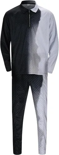 Vista 2 de Conjunto deportivo de 2 piezas para hombre, con cremallera, camiseta polo y pantalones a rayas, informal, para gimnasio, atletismo, ropa deportiva