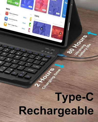 Vista 4 de Funda de teclado para tableta Android Samsung Galaxy Tab A9 de 8.7 pulgadas SM-X110/X115/X117 Cubierta trasera a prueba de golpes Funda de Negro