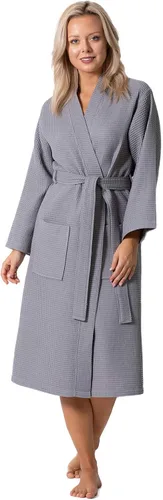 Vista 17 de Turkish Linen Bata tipo kimono ligera de punto gofre, para spa y baño, para mujer, de secado rápido, suaves Negro