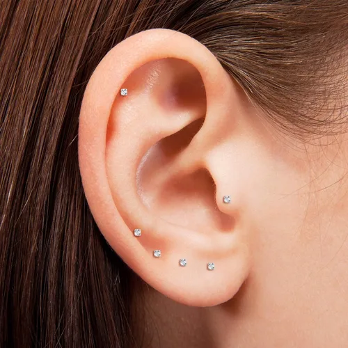 Vista 5 de Secure Flat Screw Back CZ Stud Earrings for Women Girls,Comfortable Flatback 2mm 3mm 4mm Cubic Zirconia Earrings for Cartilage Helix Tragus Piercing
