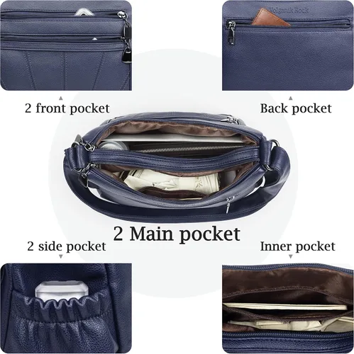 Vista 6 de Bolso cruzado para mujer, bolso de hombro suave de piel sintética, bolso mediano y espacioso, bolso de mano de moda con asa superior