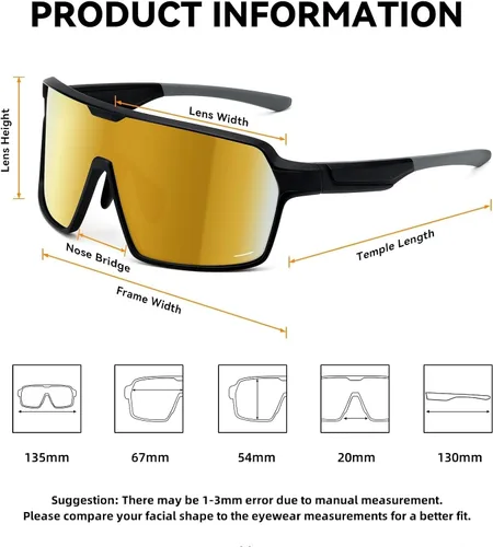 Vista 3 de Karsaer Lentes de sol deportivos de gran tamaño para hombres y mujeres, lentes de protección UV de marco grande, ideales para béisbol, correr