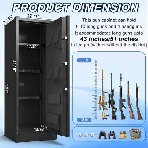 Vista 5 de Marcree Caja fuerte para 8-10 armas, gabinete grande digital para rifles y escopetas, caja fuerte para rifles con estante desmontable, cajas fuertes